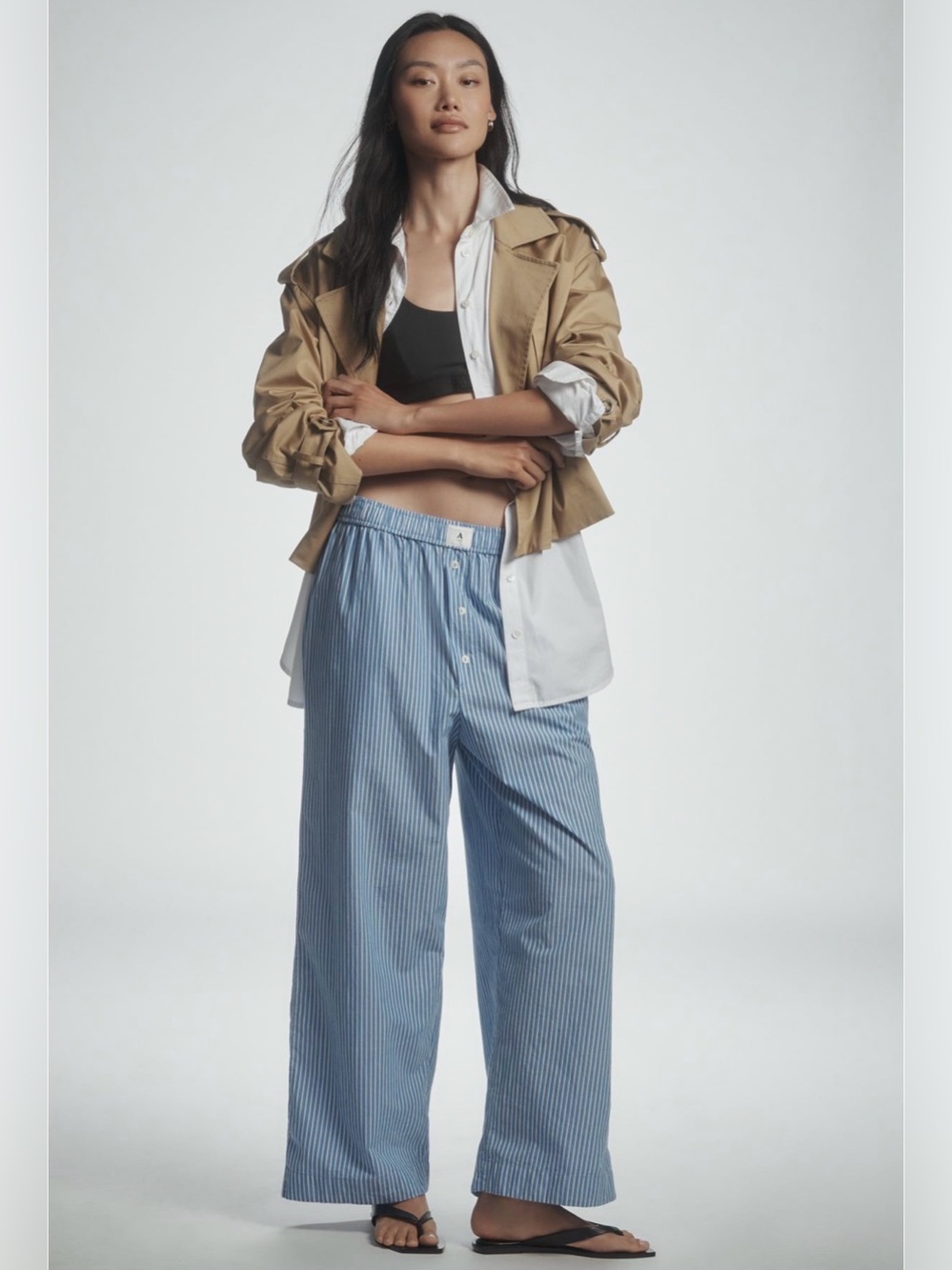 Anthropologie Blue Pinstripe Cotton Boxer Pant
